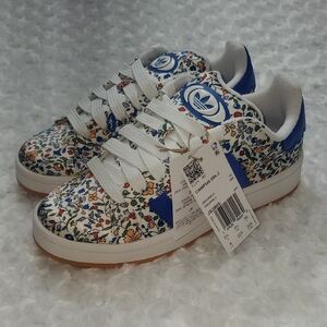 adidas Floral Campus Sneakers in White with Blue Accents
